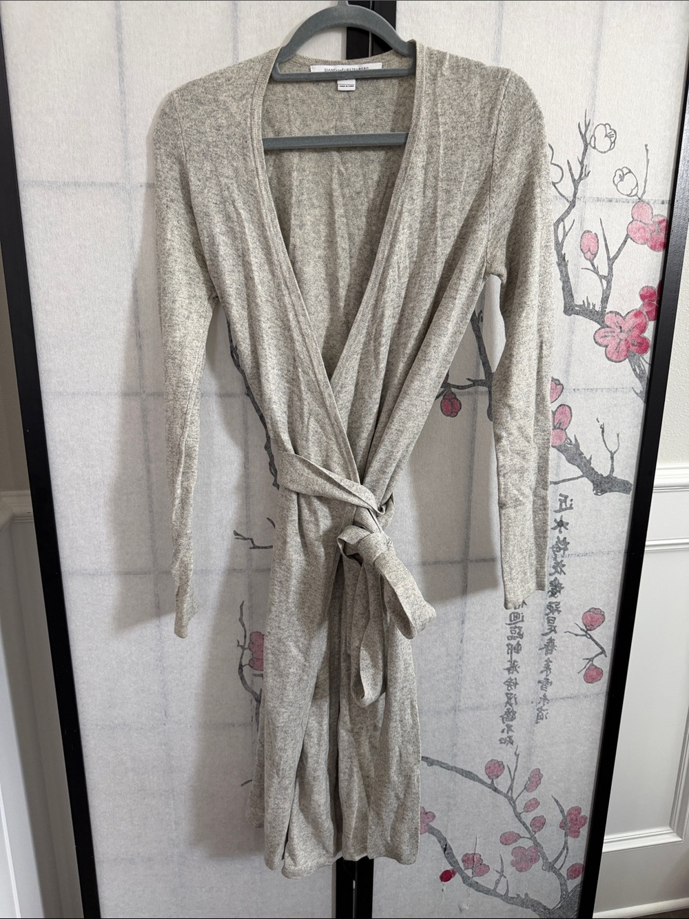 Diane Von Furstenberg Grey Wrap Robe with Tie Waist